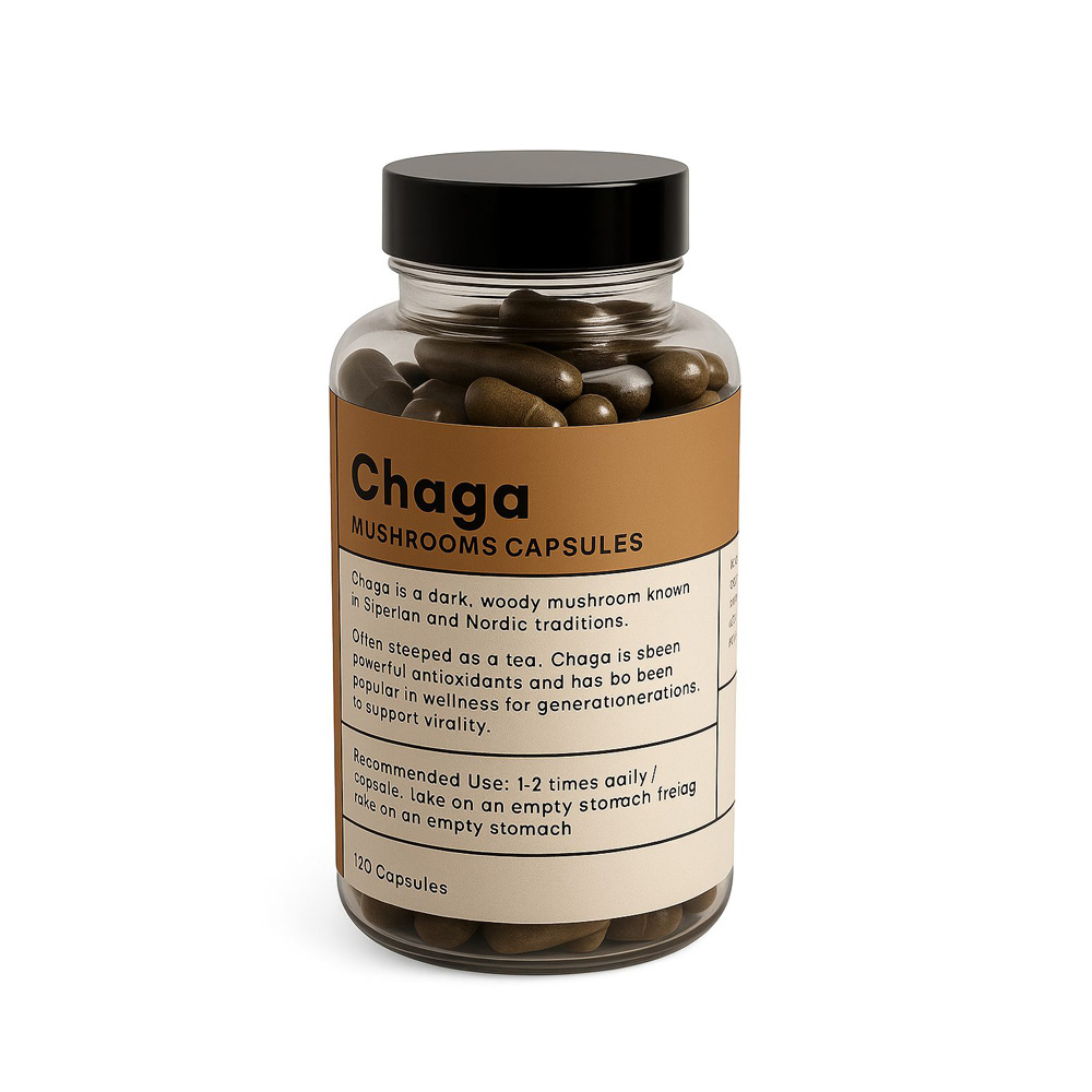 Chaga-1-1 Chaga mushroom capsules MB Superfoods bottle 120 capsules natural mushroom supplement