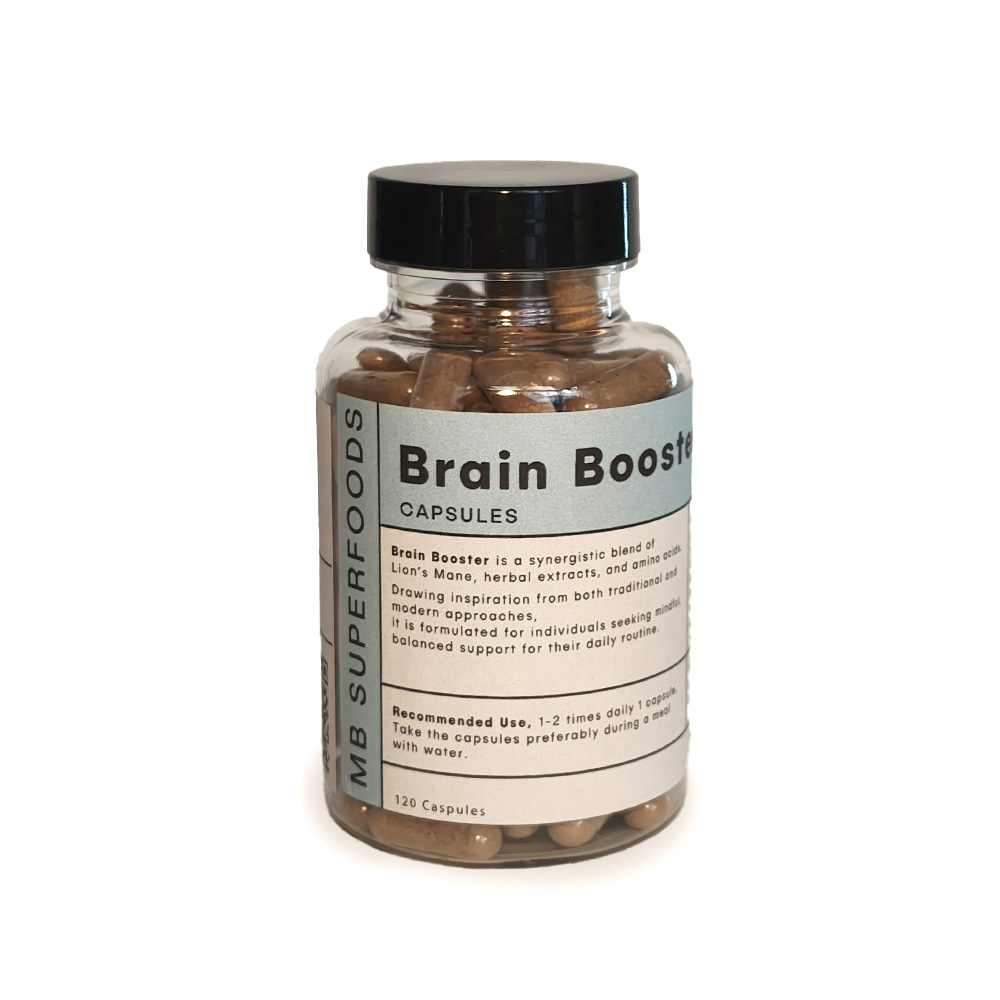 Brain Booster Capsules MB Superfoods 120 Capsules Cognitive Support Blend Brain Booster capsules MB Superfoods bottle 120 capsules lion’s mane blend supplement