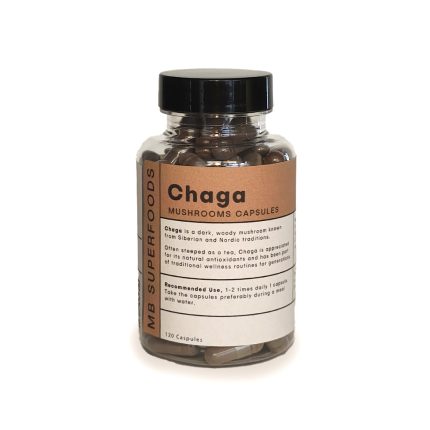 Chaga mushroom capsules MB Superfoods bottle 120 capsules natural mushroom supplement