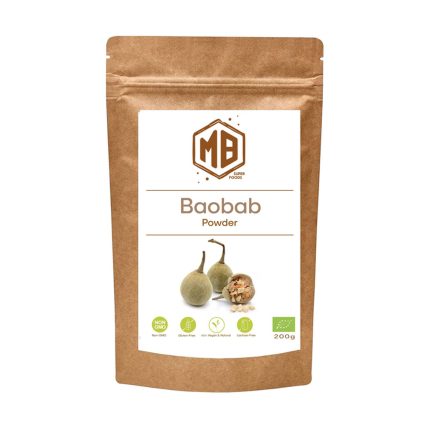 MB Superfoods Baobab Powder 200g in resealable pouch made from 100% baobab fruit powder