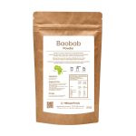 Back label of MB Superfoods Baobab Powder 200g showing ingredients nutritional information and suggested use