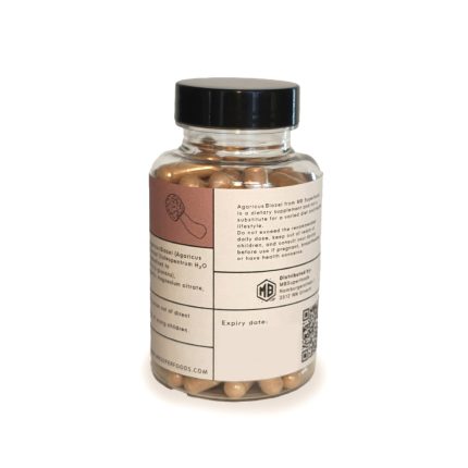 Agaricus Blazei mushroom capsules bottle back label MB Superfoods supplement ingredients and usage information