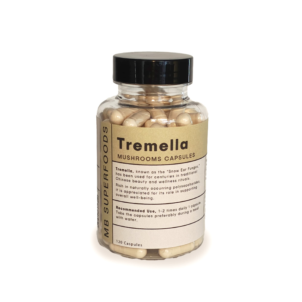 Tremella Fuciformis Capsules 120 Pieces MB Superfoods Snow Mushroom Extract Tremella fuciformis extract capsules MB Superfoods bottle 120 capsules snow fungus supplement