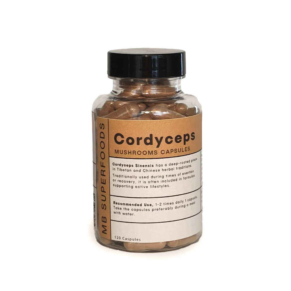 Cordyceps Capsules 120 Pieces MB Superfoods Mushroom Extract Supplement Cordyceps extract capsules MB Superfoods bottle 120 capsules functional mushroom supplement