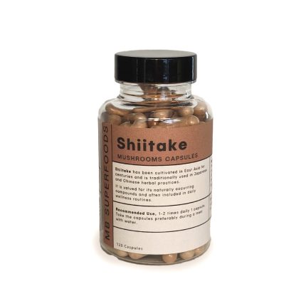 Shiitake mushroom capsules MB Superfoods bottle 120 capsules natural mushroom supplement