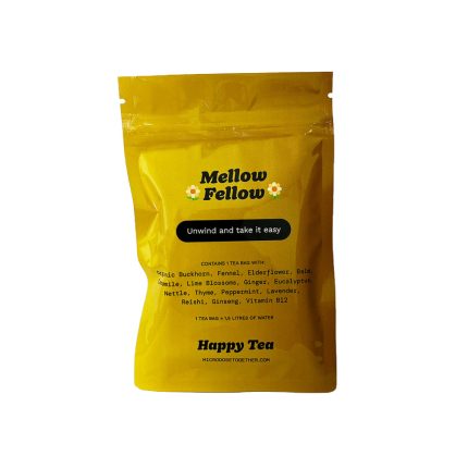 Mellow Fellow Tea pouch with soothing herbal ingredients and reishi mushroom blend.