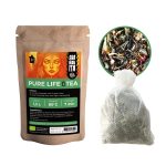Shamanita Pure Life BIO Tea pouch with loose tropical blend and filled tea bag.