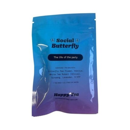 social butterfly tea pouch by mb superfoods – colour-changing herbal tea with butterfly pea flower