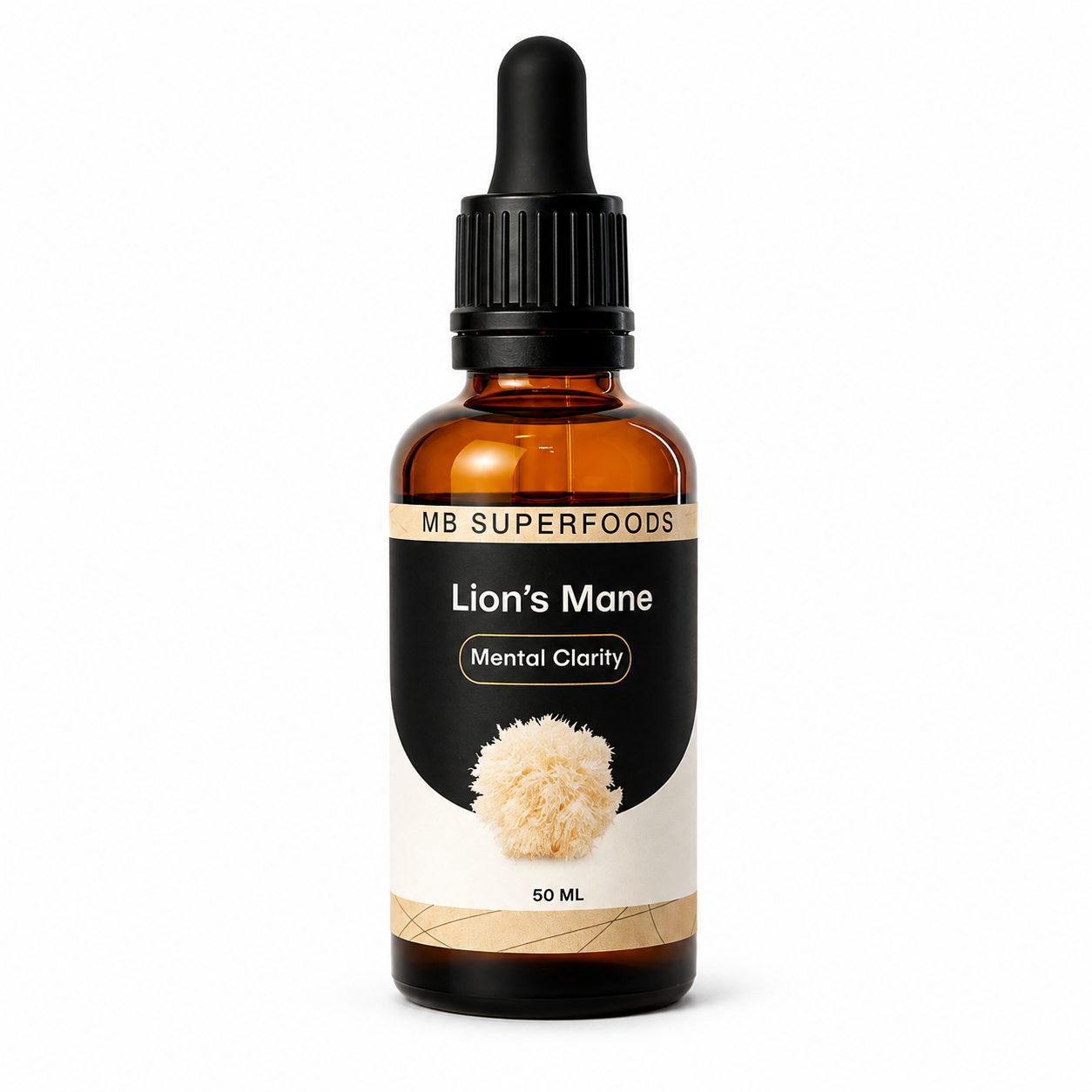 Lion’s Mane Extract Drops 50ml | MB Superfoods MB Superfoods Lion's Mane Extract Drops 50ml mushroom extract tincture in amber glass dropper bottle