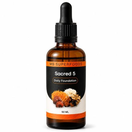 MB Superfoods Sacred 5 Extract Drops 50ml premium mushroom blend with Lion's Mane, Cordyceps, Reishi, Chaga and Maitake